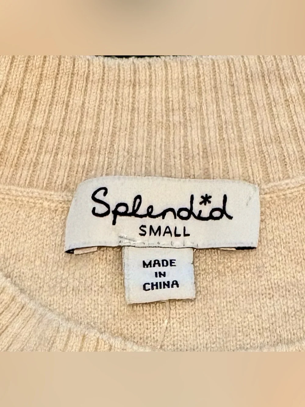 Splendid Oat Beige Striped Crewneck Sweater Small Cozy Wool Blend Knit